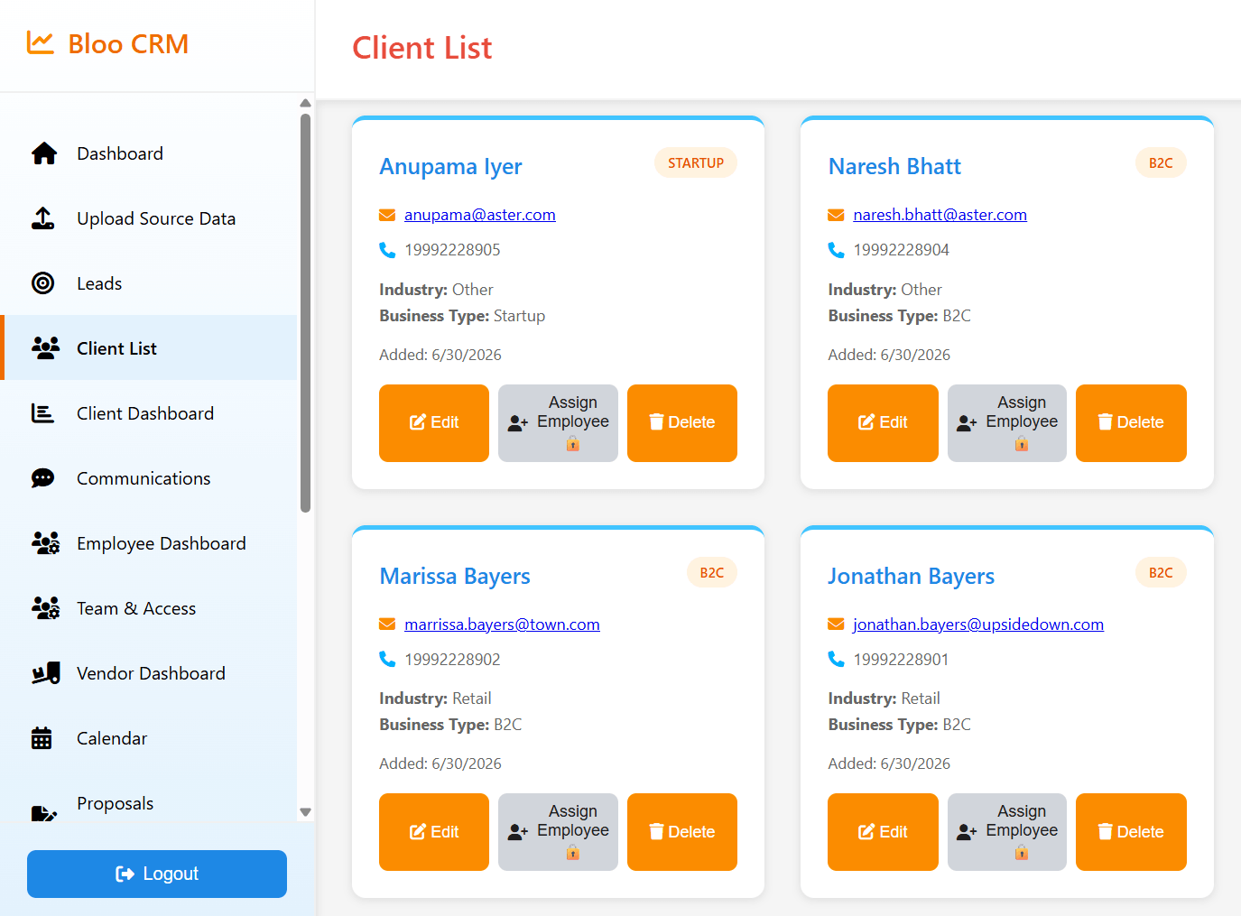 Client List — sky theme